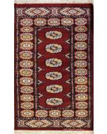 2'0x3'10 Bokhara Jaldar Area Rug with Silk & Wool Pile - Special Mori Bokhara Elephant Foot Design | Hand-Knotted in Red