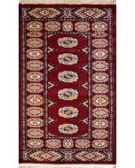 2'0x4'0 Bokhara Jaldar Area Rug with Wool Pile - Special Mori Bokhara Elephant Foot Design | Hand-Knotted in Red