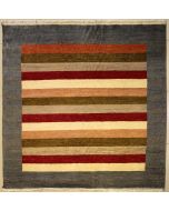 6'0x6'2 Gabbeh Area Rug made using Vegetable dyes with Wool Pile - Striped Design | Hand-Knotted Multicolored | 6x6 Square Double Knot Rug