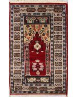2'1x4'2 Bokhara Jaldar Area Rug with Wool Pile - Prayer Pictorial Design | Hand-Knotted in Red
