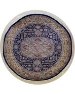 7'5x7'7 Caucasian Design Area Rug with Silk & Wool Pile - Geometric Diamond Design | Hand-Knotted in Blue