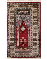 2'1x4'2 Bokhara Jaldar Area Rug with Wool Pile - Prayer Pictorial Design | Hand-Knotted in Red