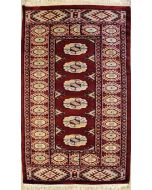 2'1x3'10 Bokhara Jaldar Area Rug with Wool Pile - Special Mori Bokhara Elephant Foot Design | Hand-Knotted in Red