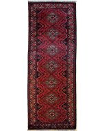 2'6x9'0 Caucasian Design Area Rug with Wool Pile - Tribal Khan Mohammadi Diamond Design | Hand-Knotted in Red