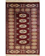 1'11x3'9 Bokhara Jaldar Area Rug with Wool Pile - Special Mori Bokhara Elephant Foot Design | Hand-Knotted in Red