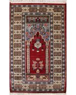 2'2x4'2 Bokhara Jaldar Area Rug with Wool Pile - Prayer Pictorial Design | Hand-Knotted in Red