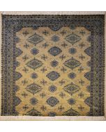 6'5x7'0 Bokhara Jaldar Area Rug with Wool Pile - Geometric Diamond Design | Hand-Knotted in Beige