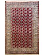 6'0x9'5 Bokhara Jaldar Area Rug with Silk & Wool Pile - Special Mori Bokhara Elephant Foot Design | Hand-Knotted in Red