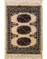 1'5x2'0 Bokhara Jaldar Area Rug with Wool Pile - Special Mori Bokhara Elephant Foot Design | Hand-Knotted in Beige