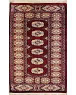 2'0x3'11 Bokhara Jaldar Area Rug with Wool Pile - Special Mori Bokhara Elephant Foot Design | Hand-Knotted in Red