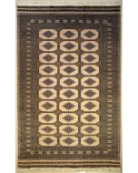 6'0x9'2 Bokhara Jaldar Area Rug with Silk & Wool Pile - Geometric Diamond Design | Hand-Knotted in Beige