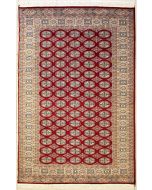 5'11x9'2 Bokhara Jaldar Area Rug with Silk & Wool Pile - Special Mori Bokhara Elephant Foot Design | Hand-Knotted in Red
