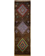 3'0x12'10 Gabbeh Area Rug made using Vegetable dyes with Wool Pile - Diamond Design | Hand-Knotted in Blue