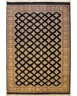 5'11x8'7 Bokhara Jaldar Area Rug with Silk & Wool Pile - Geometric Diamond Design | Hand-Knotted in Black