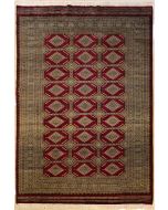 6'2x8'11 Bokhara Jaldar Area Rug with Silk & Wool Pile - Geometric Diamond Design | Hand-Knotted in Red