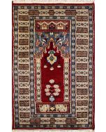 2'0x4'0 Bokhara Jaldar Area Rug with Wool Pile - Prayer Pictorial Design | Hand-Knotted in Red
