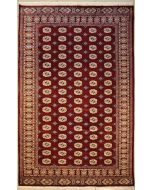 6'0x8'10 Bokhara Jaldar Area Rug with Silk & Wool Pile - Special Mori Bokhara Elephant Foot Design | Hand-Knotted in Red