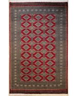 6'3x8'8 Bokhara Jaldar Area Rug with Wool Pile - Geometric Diamond Design | Hand-Knotted in Red