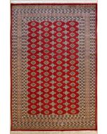 5'11x8'9 Bokhara Jaldar Area Rug with Silk & Wool Pile - Geometric Diamond Design | Hand-Knotted in Red