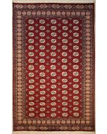 6'0x9'1 Bokhara Jaldar Area Rug with Silk & Wool Pile - Special Mori Bokhara Elephant Foot Design | Hand-Knotted in Red