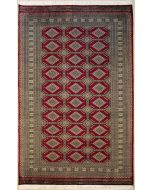 6'2x9'2 Bokhara Jaldar Area Rug with Silk & Wool Pile - Geometric Diamond Design | Hand-Knotted in Red