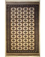 6'1x8'9 Bokhara Jaldar Area Rug with Silk & Wool Pile - Geometric Diamond Design | Hand-Knotted in Beige