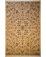 6'1x9'0 Pak Persian Area Rug with Silk & Wool Pile - Floral Design | Hand-Knotted in Beige