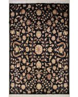 6'0x8'9 Pak Persian Area Rug with Silk & Wool Pile - Floral Design | Hand-Knotted in Black