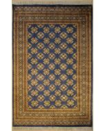 6'0x8'9 Bokhara Jaldar Area Rug with Silk & Wool Pile - Geometric Diamond Design | Hand-Knotted in Greenish Blue