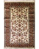 2'6x3'11 Pak Persian Area Rug with Silk & Wool Pile - Floral Design | Hand-Knotted in Ivory