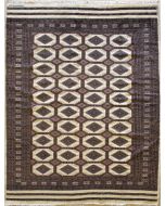 6'3x8'7 Bokhara Jaldar Area Rug with Wool Pile - Geometric Diamond Design | Hand-Knotted in White