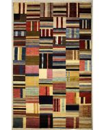 5'4x8'3 Gabbeh Area Rug made using Vegetable dyes with Wool Pile - Checkered Design | Hand-Knotted Multicolored | 5.5x8 Double Knot Rug