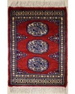 1'5x2'0 Bokhara Jaldar Area Rug with Wool Pile - Special Mori Bokhara Elephant Foot Design | Hand-Knotted in Red