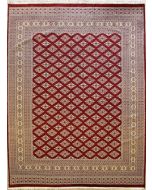 7'1x10'0 Bokhara Jaldar Area Rug with Silk & Wool Pile - Geometric Diamond Design | Hand-Knotted in Red