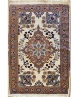 2'6x3'11 Pak Persian Area Rug with Silk & Wool Pile - Floral Design | Hand-Knotted in Ivory