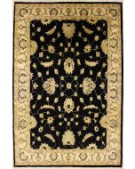 5'6x8'2 Chobi Ziegler Area Rug made using Vegetable dyes with Wool Pile - Floral Design | Hand-Knotted in Black