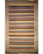 5'7x7'10 Gabbeh Area Rug made using Vegetable dyes with Wool Pile - Striped Design | Hand-Knotted Multicolored | 5.5x8 Double Knot Rug