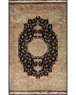 6'5x9'8 Pak Persian High Quality Area Rug with Silk & Wool Pile - Floral (Special Quality) Medallion Design | Hand-Knotted in Black