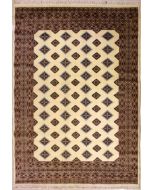 7'0x9'4 Bokhara Jaldar Area Rug with Silk & Wool Pile - Geometric Diamond Design | Hand-Knotted in White