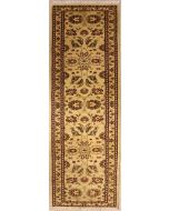 3'0x15'1 Chobi Ziegler Area Rug made using Vegetable dyes with Wool Pile - Floral Design | Hand-Knotted in White