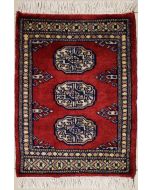 1'6x2'0 Bokhara Jaldar Area Rug with Wool Pile - Special Mori Bokhara Elephant Foot Design | Hand-Knotted in Red