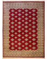 7'1x9'6 Bokhara Jaldar Area Rug with Silk & Wool Pile - Geometric Diamond Design | Hand-Knotted in Red