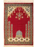 2'6x3'11 Bokhara Jaldar Area Rug with Wool Pile - Prayer Pictorial Design | Hand-Knotted in Red