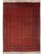 6'7x9'7 Caucasian Design Area Rug with Wool Pile - Tribal Special Mori Bokhara Elephant Foot Design | Hand-Knotted in Red