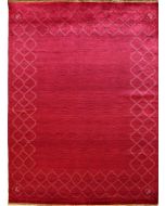 6'6x9'6 Gabbeh Area Rug made using Vegetable dyes with Wool Pile - Diamond Design | Hand-Knotted in Red