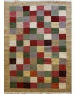 6'6x9'9 Gabbeh Area Rug made using Vegetable dyes with Wool Pile - Checkered Design | Hand-Knotted Multicolored | 6.5x10 Double Knot Rug