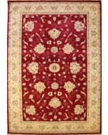 6'6x10'1 Chobi Ziegler Area Rug made using Vegetable dyes with Wool Pile - Floral Design | Hand-Knotted in Red