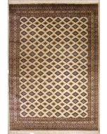 8'0x11'7 Bokhara Jaldar Area Rug with Silk & Wool Pile - Geometric Diamond Design | Hand-Knotted in White