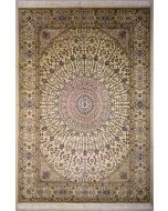 7'0x10'2 Pak Persian High Quality Area Rug with Silk & Wool Pile - Floral Design | Hand-Knotted in White