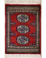 1'6x2'0 Bokhara Jaldar Area Rug with Wool Pile - Special Mori Bokhara Elephant Foot Design | Hand-Knotted in Red